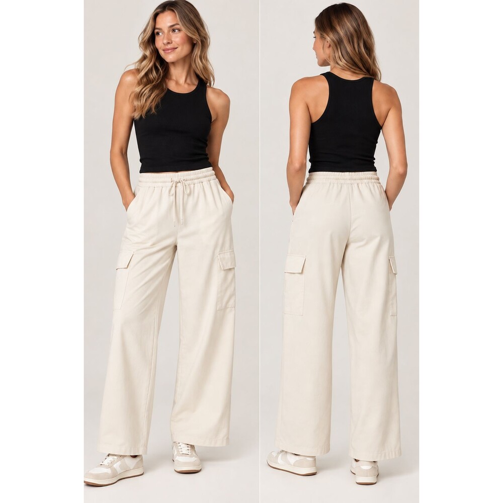 NWOT Athleta Promenade Cargo Pants Women’s M White Wide Leg Pull On 472171